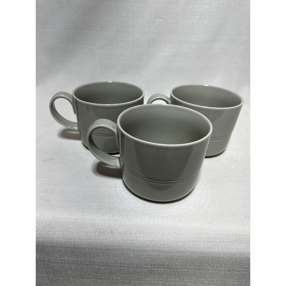 3 Crate & Barrel AARON PROBYN Light Gray Coffee Tea Mugs - Picture 1 of 9